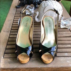 Gorgeous Guess black wooden heel sling back Size 7